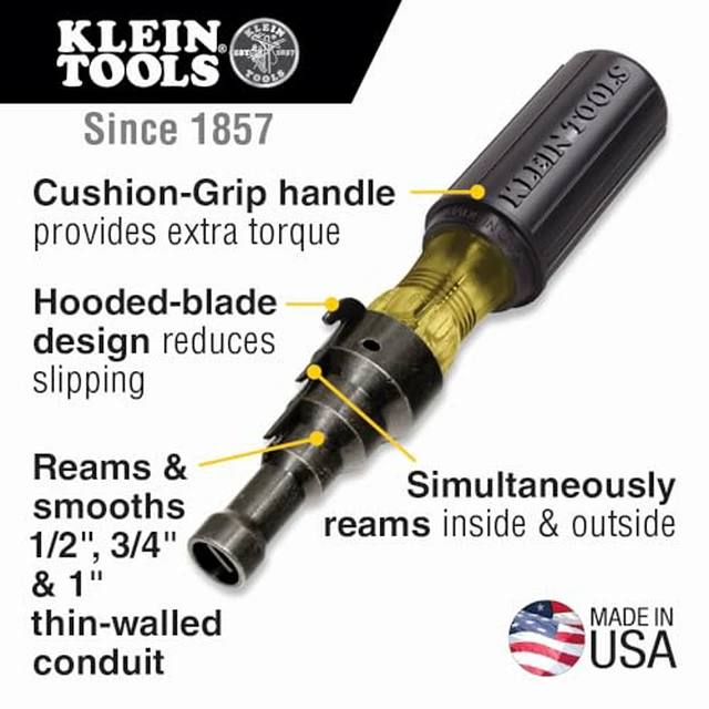 Alt view image 7 of 7 - 85191 Screwdriver / Conduit Reamer, Made in USA, Reaming Screwdriver for 1/2, 3/4 and 1-Inch Thin-Wall Conduit