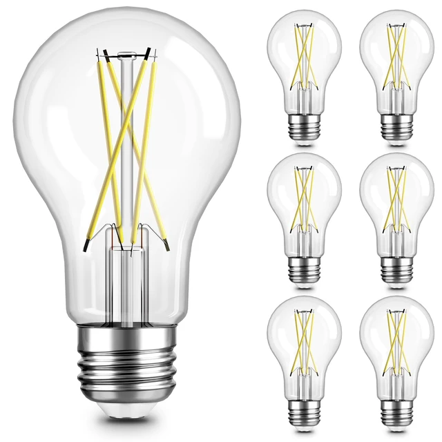 Main image of A19 Vintage Dimmable LED Light Bulbs, E26 Base 60W Equivalent, 6 Pack 4000K Natural White, 8W, 800 Lumens High Brightness, CRI 80+, Clear Glass Edison Filament, for Home, Farmhouse