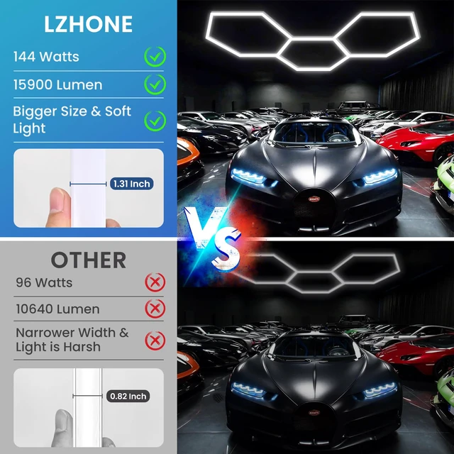 Alt view image 3 of 7 - LED Hexagon Garage Lights: 15900LM Super Bright 3 Hexagon LED Lights Car Detailing Hexagonal Light for Garage Workshop Warehouse Basement Gym