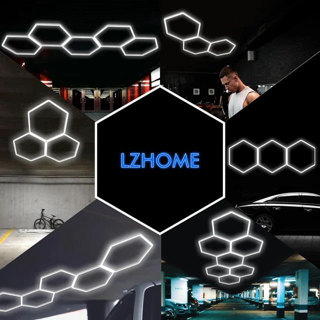 Alt view image 5 of 7 - LED Hexagon Garage Lights: 15900LM Super Bright 3 Hexagon LED Lights Car Detailing Hexagonal Light for Garage Workshop Warehouse Basement Gym