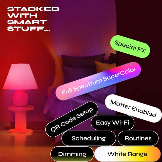 Alt view image 5 of 7 - Color Smart Light Bulbs (2-Pack) A19 E26, Matter Compatible RGB + Tunable White (800 Lumens), WiFi Dimmable Color Changing (2.4GHz), Compatible with Apple HomeKit, Alexa & Google