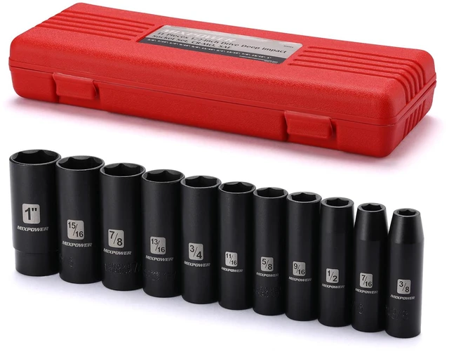 Main image of 11 Pieces 1/2-Inch Drive Deep Impact Socket Set, 3/8-Inch to 1-Inch, CR-V, SAE, 6 Point, Deep, 11 Pieces 1/2" Dr. Socket