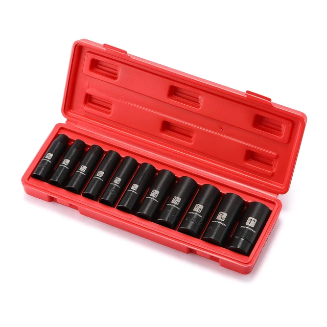 Alt view image 7 of 7 - 11 Pieces 1/2-Inch Drive Deep Impact Socket Set, 3/8-Inch to 1-Inch, CR-V, SAE, 6 Point, Deep, 11 Pieces 1/2" Dr. Socket