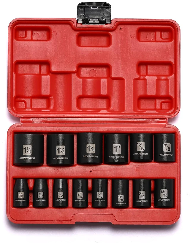 Main image of 14 Pieces 1/2-Inch Drive Shallow Impact Socket Set, 3/8-Inch to 1-1/4 Inch, CR-V, SAE, 6 Point, Shallow, 14 Pieces 1/2" Dr. Shallow Socket