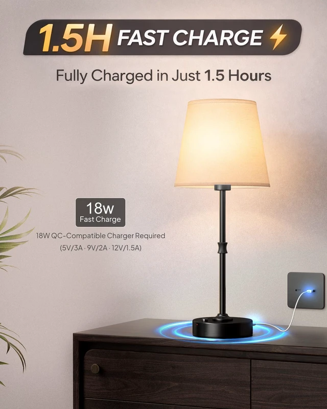 Alt view image 3 of 7 - Cordless Table Lamp Rechargeable: Fast Charging & Long Lasting - 2700K Warm Light Small Vintage Brass Entryway Lamps - Dinning Living Room Bedroom - Black