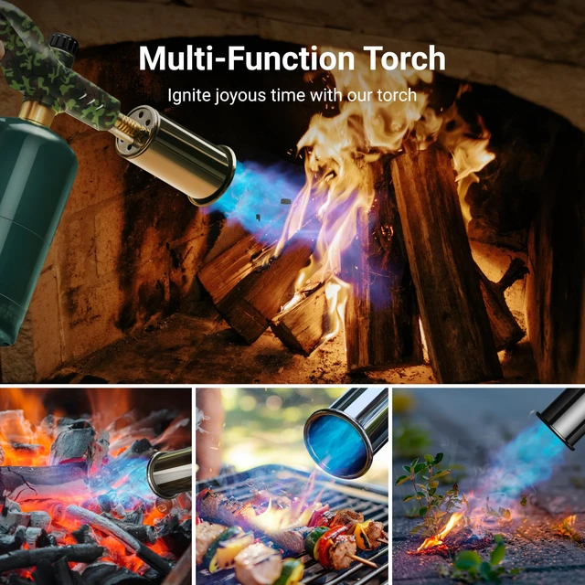 Alt view image 2 of 7 - Propane Torch Gun, Adjustable Cooking Torch, Camouflage Green Powerful Blow Torch for Sous Vide, Steak Searing, BBQ, Grilling, Campfires and Charcoal Lighting (Tank Not Included)