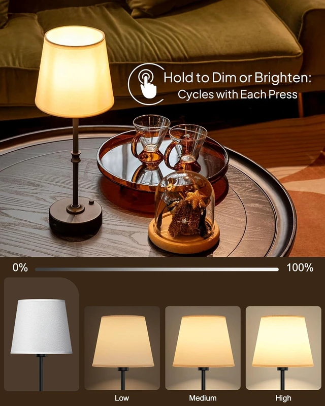 Alt view image 4 of 7 - Cordless Table Lamp Rechargeable: Fast Charging & Long Lasting - 2700K Warm Light Small Vintage Brass Entryway Lamps - Dinning Living Room Bedroom - Black