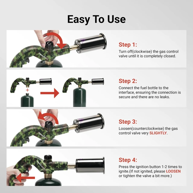 Alt view image 7 of 7 - Propane Torch Gun, Adjustable Cooking Torch, Camouflage Green Powerful Blow Torch for Sous Vide, Steak Searing, BBQ, Grilling, Campfires and Charcoal Lighting (Tank Not Included)