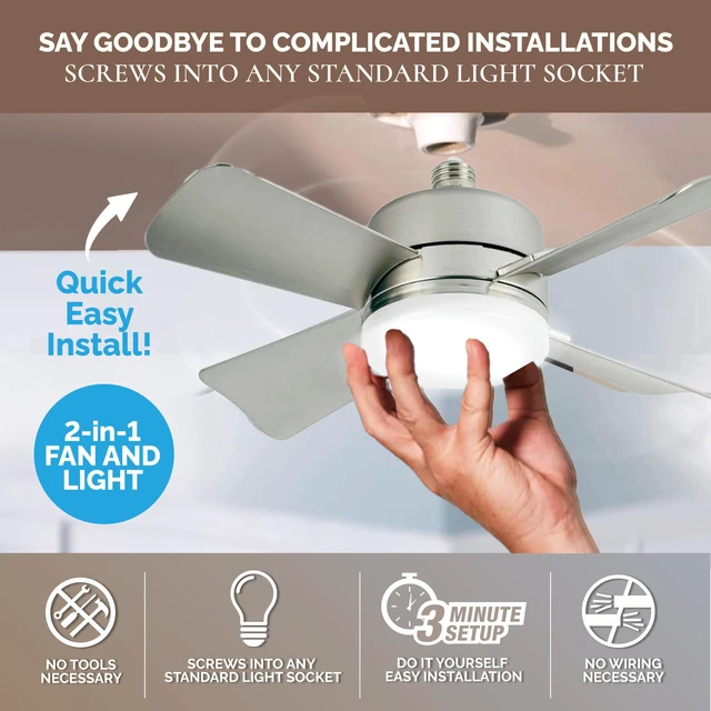 Alt view image 2 of 7 - Socket Breeze Cool Light Deluxe Silver Ceiling Fans with LED Lights and Remote Control, Replacement for Lightbulb - Bedroom, Kitchen, Living Room,1000 Lumens / 5000 Kelvins