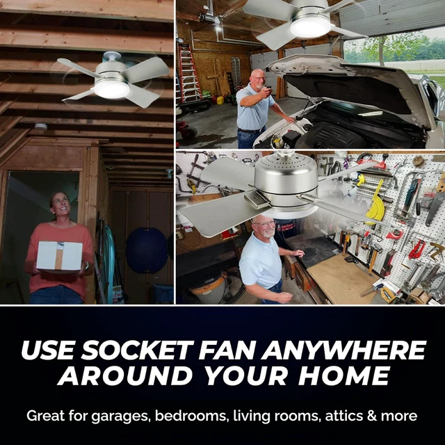Alt view image 7 of 7 - Socket Breeze Cool Light Deluxe Silver Ceiling Fans with LED Lights and Remote Control, Replacement for Lightbulb - Bedroom, Kitchen, Living Room,1000 Lumens / 5000 Kelvins