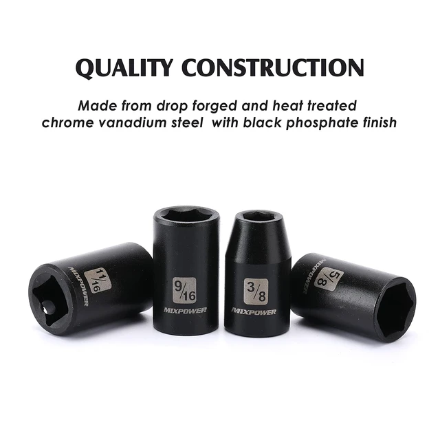 Alt view image 5 of 7 - 14 Pieces 1/2-Inch Drive Shallow Impact Socket Set, 3/8-Inch to 1-1/4 Inch, CR-V, SAE, 6 Point, Shallow, 14 Pieces 1/2" Dr. Shallow Socket