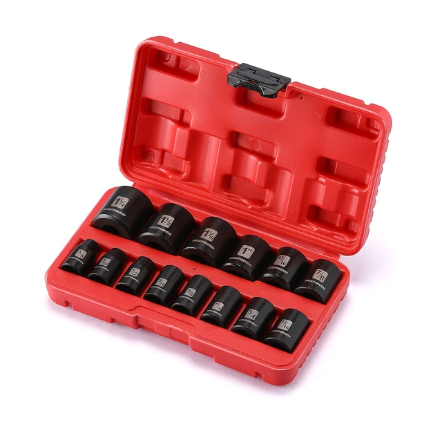 Alt view image 6 of 7 - 14 Pieces 1/2-Inch Drive Shallow Impact Socket Set, 3/8-Inch to 1-1/4 Inch, CR-V, SAE, 6 Point, Shallow, 14 Pieces 1/2" Dr. Shallow Socket