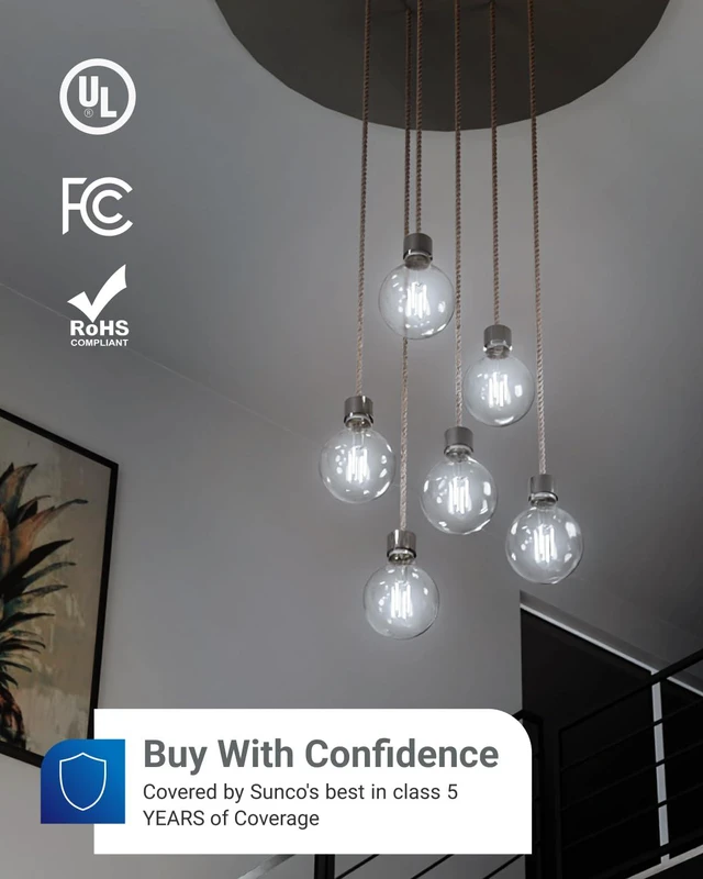 Alt view image 7 of 7 - 10 Pack G25 LED Light Bulb, Globe, E26, 5W=60W, 5000K Daylight 500LM, CRI80, Dimmable, Edison Vintage Filament, Medium Base, Lamp, Pendant, Chandelier, Indoor/Outdoor Lighting, Wet Rated