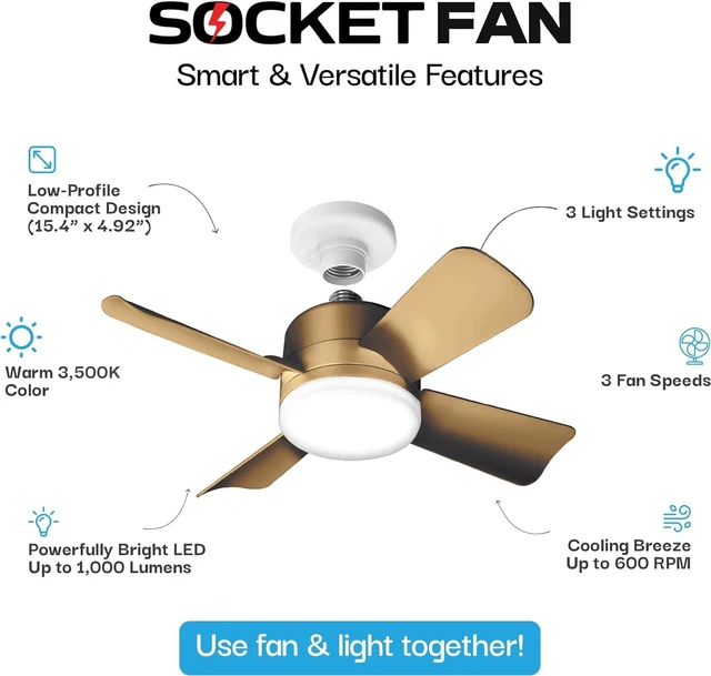 Alt view image 7 of 7 - Socket Breeze Cool Light Deluxe Bronze Ceiling Fans with LED Lights and Remote Control, Replacement for Lightbulb - Bedroom, Kitchen, Living Room,1000 Lumens / 5000 Kelvins