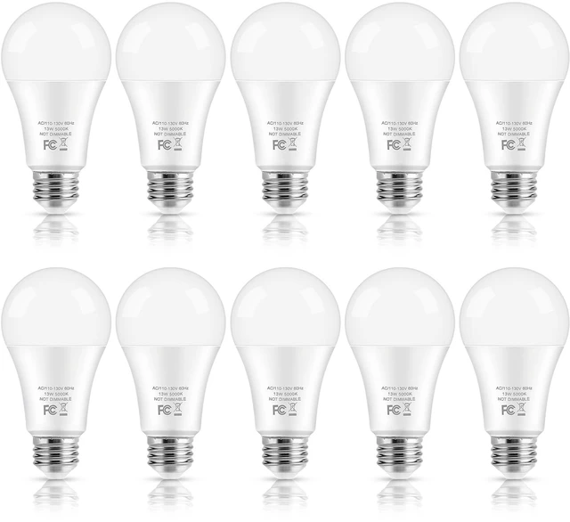 Main image of LED Light Bulbs, 100 Watt Equivalent A19 LED Bulbs, 13W 5000K Daylight White 1500 Lumens Non-Dimmable Bright E26 Edison Medium Screw Bulbs for Home Bedroom Kitchen Living Room Office Lamp, 10-Pack