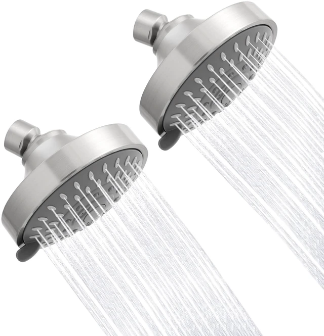 Main image of High Pressure Rain Shower Head 2PCS 5 Modes 4.1 Inch Brushed Nickel Low Water Pressure Compatible, Powerful Spray Fixed Showerhead for a Relaxing Indoor & Outdoor Shower