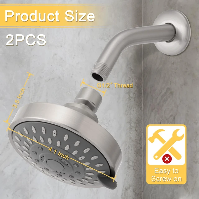 Alt view image 2 of 7 - High Pressure Rain Shower Head 2PCS 5 Modes 4.1 Inch Brushed Nickel Low Water Pressure Compatible, Powerful Spray Fixed Showerhead for a Relaxing Indoor & Outdoor Shower