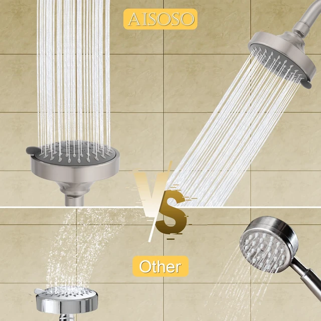 Alt view image 5 of 7 - High Pressure Rain Shower Head 2PCS 5 Modes 4.1 Inch Brushed Nickel Low Water Pressure Compatible, Powerful Spray Fixed Showerhead for a Relaxing Indoor & Outdoor Shower