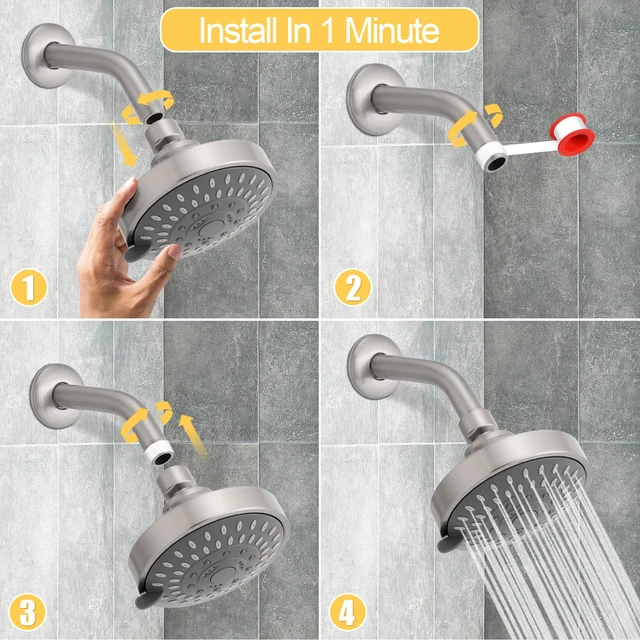 Alt view image 6 of 7 - High Pressure Rain Shower Head 2PCS 5 Modes 4.1 Inch Brushed Nickel Low Water Pressure Compatible, Powerful Spray Fixed Showerhead for a Relaxing Indoor & Outdoor Shower