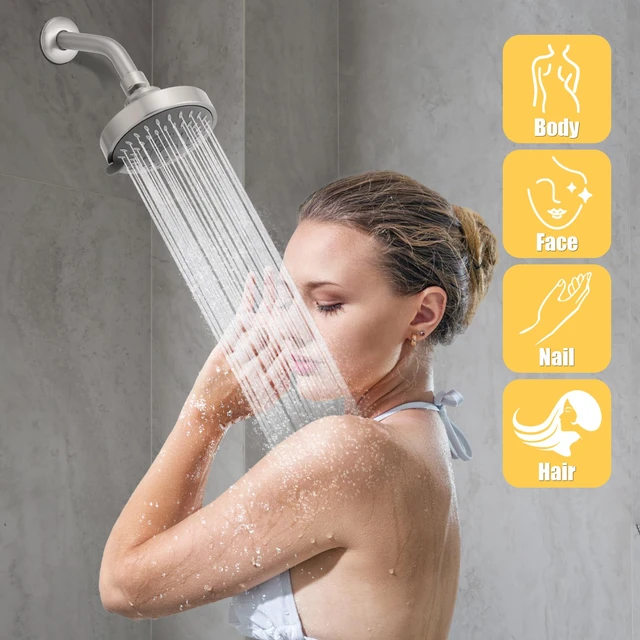 Alt view image 7 of 7 - High Pressure Rain Shower Head 2PCS 5 Modes 4.1 Inch Brushed Nickel Low Water Pressure Compatible, Powerful Spray Fixed Showerhead for a Relaxing Indoor & Outdoor Shower