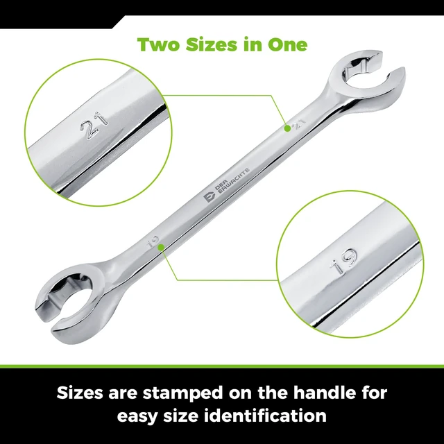 Alt view image 3 of 7 - Flare Nut Wrench Set, Standard & Metric, 10-Piece 1/4" to 7/8'' & 8-21mm, CR-V Steel, Brake Line Wrench Set with Organizer Pouch