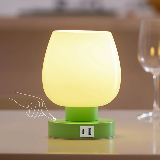 Alt view image 6 of 6 - Touch Bedside Table Lamp with USB Charging - 3 Way Dimmable Small Glass Lamp for Bedroom, 2700K LED Bulb Included, Green, 2 Packs