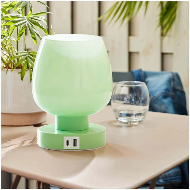 Main image of Touch Bedside Table Lamp with USB Charging - Modern Green Small Lamp for Bedroom Living Room Nightstand, Desk lamp with Glass Lamp Shade, Warm LED Bulb Included, 3 Way Dimmable, Simple Design