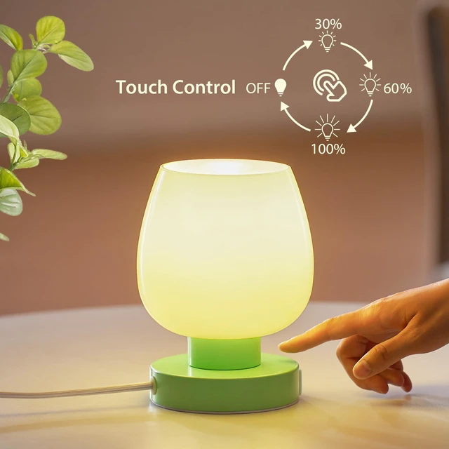 Alt view image 3 of 6 - Touch Bedside Table Lamp with USB Charging - 3 Way Dimmable Small Glass Lamp for Bedroom, 2700K LED Bulb Included, Green, 2 Packs
