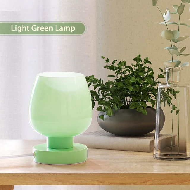 Alt view image 2 of 6 - Touch Bedside Table Lamp with USB Charging - 3 Way Dimmable Small Glass Lamp for Bedroom, 2700K LED Bulb Included, Green, 2 Packs