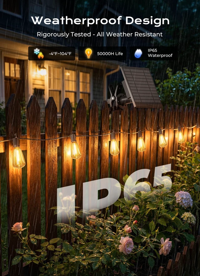 Alt view image 3 of 7 - 100FT Solar String Lights Outdoor, 31+2 Shatterproof LED Lights Waterproof, Remote Control, Dimmable, Timer, 3 Light Modes Solar Lights for Yard, Camping, Parties and Outdoor Decor