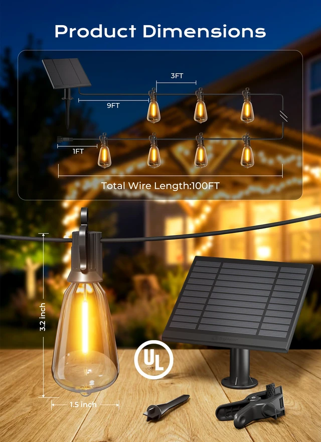 Alt view image 6 of 7 - 100FT Solar String Lights Outdoor, 31+2 Shatterproof LED Lights Waterproof, Remote Control, Dimmable, Timer, 3 Light Modes Solar Lights for Yard, Camping, Parties and Outdoor Decor