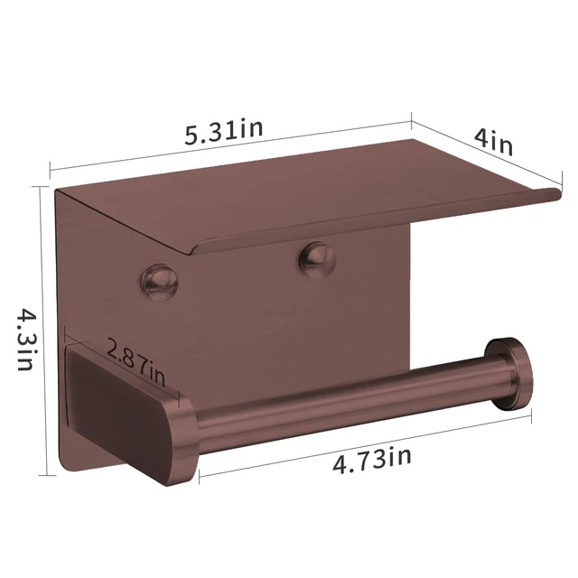 Alt view image 6 of 7 - Self Adhesive Toilet Paper Holder with Phone Shelf Stainless Steel Wall Mounted Toilet Paper Roll Holder - Rustproof and Bathroom Washroom Tissue Roll Holder with Shelf - Red Copper
