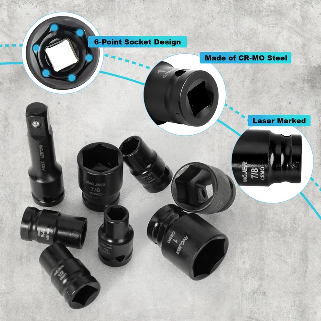 Alt view image 5 of 7 - 1/2 29PC Socket Set Shallow, CR-MO,SAE/Metric 3/8"-1",10-24mm short impact socket set 1/2 drive with Extension Bars Standard Shallow Socket Set High Torque Truck Bearing Locknut