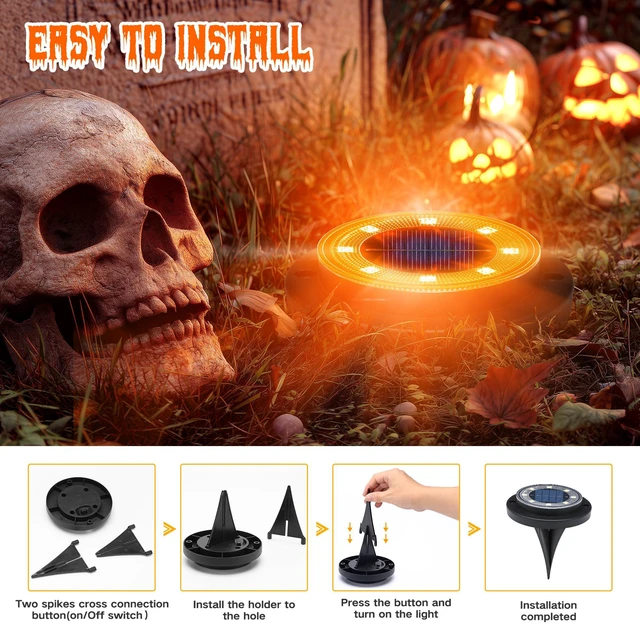 Alt view image 3 of 7 - Solar Lights Outdoor WaterproofOrange 12 Pack 2-in-1 Ground Lights Halloween Lights Outdoor Solar Disk Light Landscape Light for Deck Step Patio Yard Pathway Walkway Driveway Garden