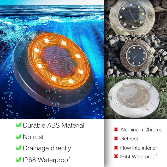 Alt view image 5 of 7 - Solar Lights Outdoor WaterproofOrange 12 Pack 2-in-1 Ground Lights Halloween Lights Outdoor Solar Disk Light Landscape Light for Deck Step Patio Yard Pathway Walkway Driveway Garden