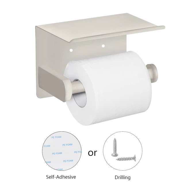 Alt view image 2 of 7 - Self Adhesive Toilet Paper Holder with Phone Shelf SUS 304 Stainless Steel Wall Mounted Toilet Paper Roll Holder - Rustproof and Bathroom Washroom Tissue Roll Holder with Shelf -Beige