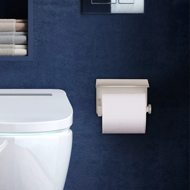 Alt view image 5 of 7 - Self Adhesive Toilet Paper Holder with Phone Shelf SUS 304 Stainless Steel Wall Mounted Toilet Paper Roll Holder - Rustproof and Bathroom Washroom Tissue Roll Holder with Shelf -Beige