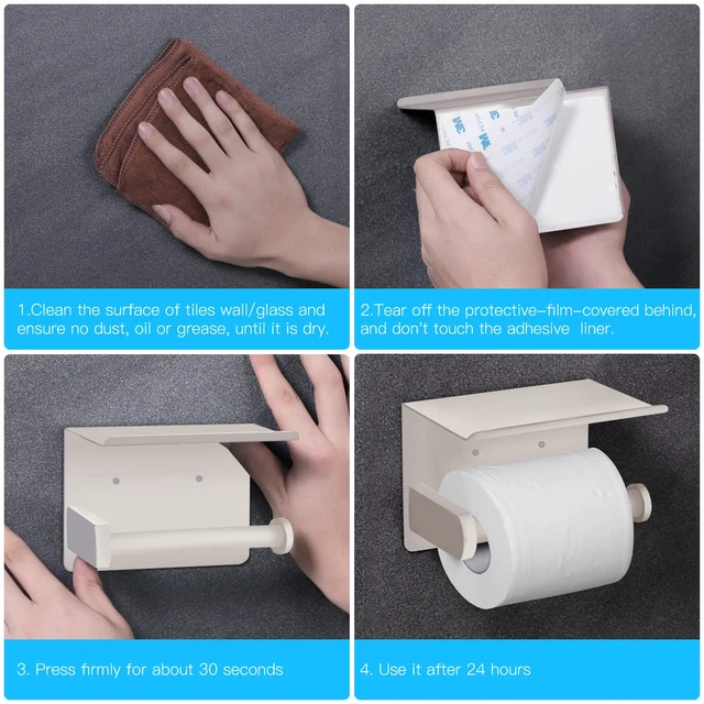 Alt view image 6 of 7 - Self Adhesive Toilet Paper Holder with Phone Shelf SUS 304 Stainless Steel Wall Mounted Toilet Paper Roll Holder - Rustproof and Bathroom Washroom Tissue Roll Holder with Shelf -Beige