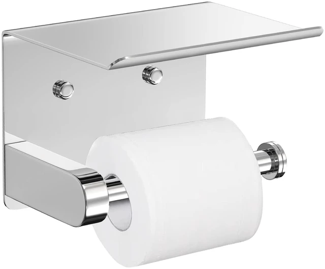 Main image of Self Adhesive Toilet Paper Holder with Phone Shelf Stainless Steel Wall Mounted Toilet Paper Roll Holder - Bathroom Washroom Tissue Roll Holder with Storage Shelf - Bright Surface