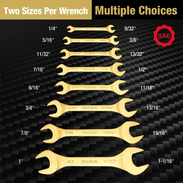 Alt view image 2 of 7 - Super-Thin Open End Wrench Set, SAE, 8-Piece, 1/4" to 1-1/16" Slim Wrench Set, Titanium Plating, Rolling Pouch