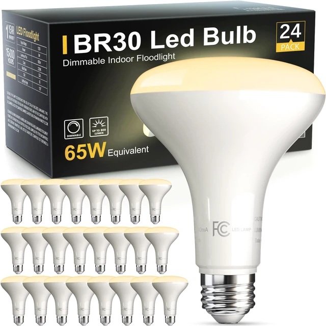 Main image of 24 Pack BR30 Flood Light Bulb Indoor, Soft White Recessed Light Bulbs 65W Equivalent, Dimmable, 2700K Warm White, E26 Base Can Light Bulbs for Kitchen Ceiling, Replacement Incandescent, 9W, 800LM