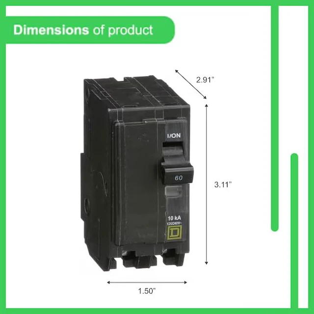 Alt view image 6 of 7 - Genuine Square D QO260 60 Amp Double Pole Circuit Breaker Kit UL Listed, Plug-On Replacement for QO Load Center Panel Box, 60A, 120/240V, 10kAIC, 60Amp, 2 Pole QO Circuit Breaker, 1 Pack