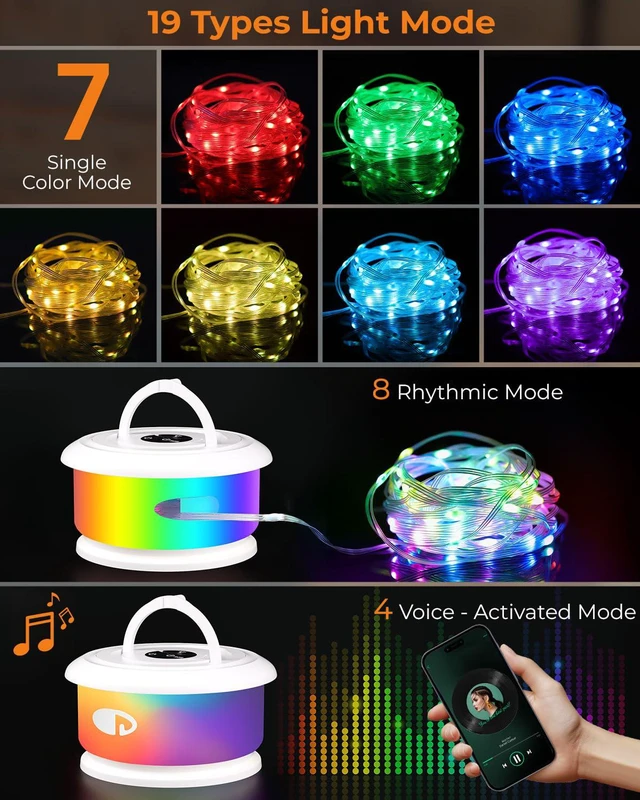 Alt view image 2 of 7 - Camping String Lights, Retractable 32.8FT Rechargeable Fairy Light Quick Storage RGB Flash Lamp Outdoor Waterproof, Portable Hanging Lantern for Outside Tent Patio Awning Garden RV Essentials