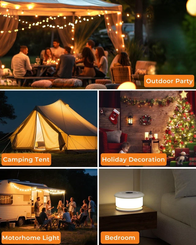 Alt view image 7 of 7 - Camping String Lights, Retractable 32.8FT Rechargeable Fairy Light Quick Storage RGB Flash Lamp Outdoor Waterproof, Portable Hanging Lantern for Outside Tent Patio Awning Garden RV Essentials
