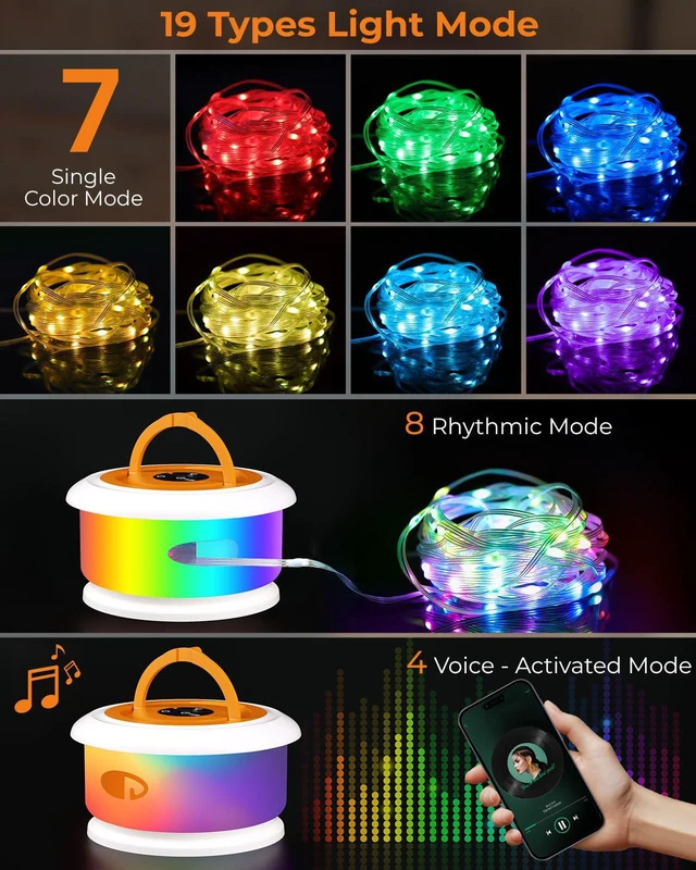 Alt view image 2 of 7 - Camping String Lights, Retractable 32.8FT Rechargeable Fairy Light Quick Storage RGB Flash Lamp Outdoor Waterproof, Portable Hanging Lantern for Outside Tent Patio Awning Garden RV Essentials
