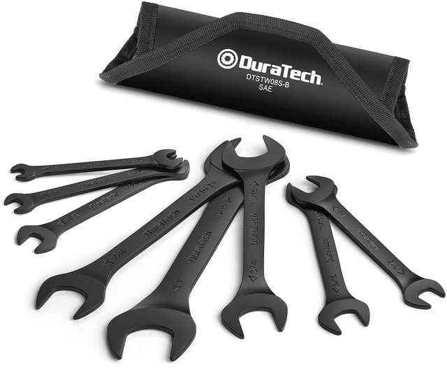 Main image of Super-Thin Open End Wrench Set, SAE, 8-Piece, 1/4" to 1-1/16" Slim Wrench Set, Black Electrocoat, Rolling Pouch