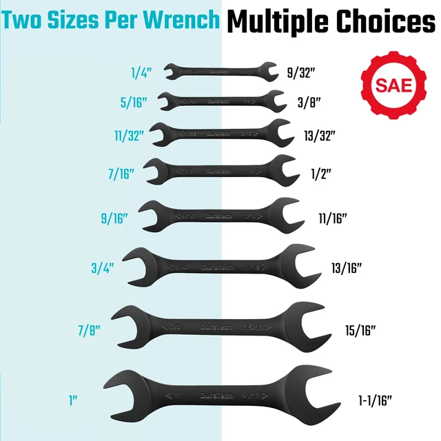 Alt view image 2 of 7 - Super-Thin Open End Wrench Set, SAE, 8-Piece, 1/4" to 1-1/16" Slim Wrench Set, Black Electrocoat, Rolling Pouch
