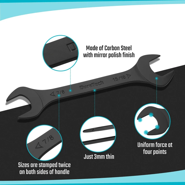 Alt view image 4 of 7 - Super-Thin Open End Wrench Set, SAE, 8-Piece, 1/4" to 1-1/16" Slim Wrench Set, Black Electrocoat, Rolling Pouch