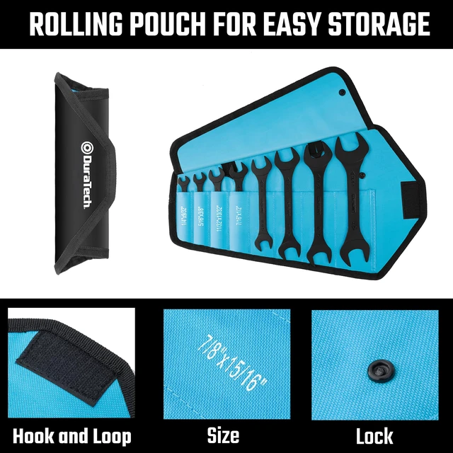 Alt view image 7 of 7 - Super-Thin Open End Wrench Set, SAE, 8-Piece, 1/4" to 1-1/16" Slim Wrench Set, Black Electrocoat, Rolling Pouch