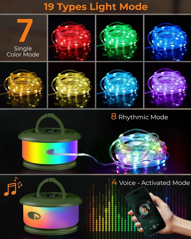 Alt view image 2 of 7 - Camping String Lights, Retractable 32.8FT Rechargeable Fairy Light Quick Storage RGB Flash Lamp Outdoor Waterproof, Portable Hanging Lantern for Outside Tent Patio Awning Garden RV Essentials